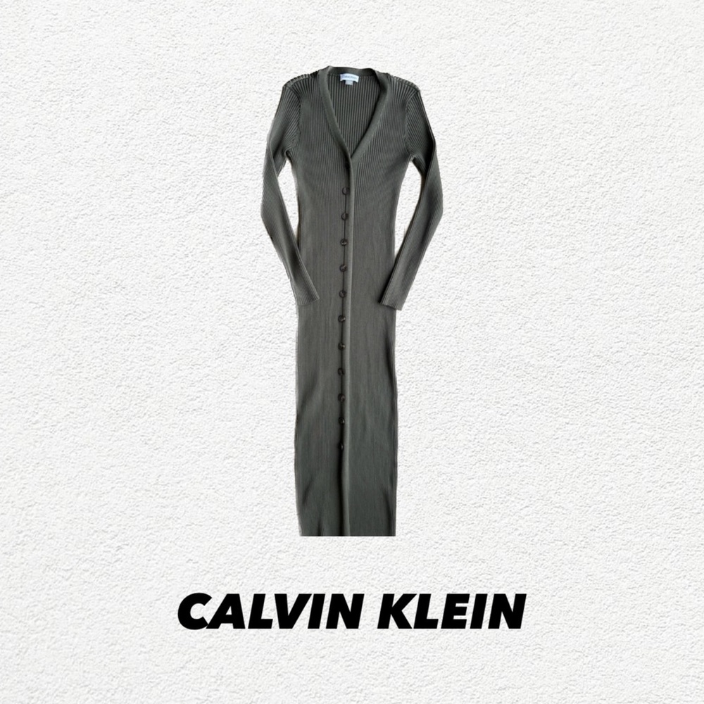 Calvin Klein Ribbed Green Dress